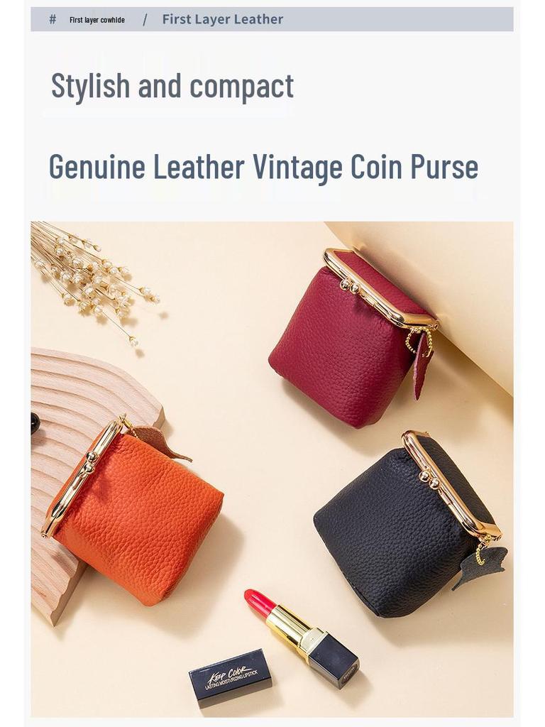 Mini-Lippenstift- und Münzbeutel aus echtem Leder mit Litschi-Muster - Damen-Multifunktions-Aufbewahrungstasche im Ins-Stil
