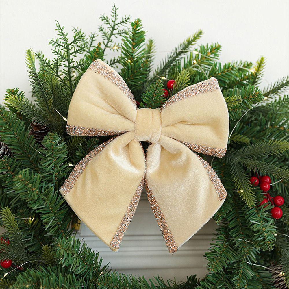 Cartoon Flocking Christmas Bow Ornaments Merry Christmas Decorations  Party Wedding Decoration