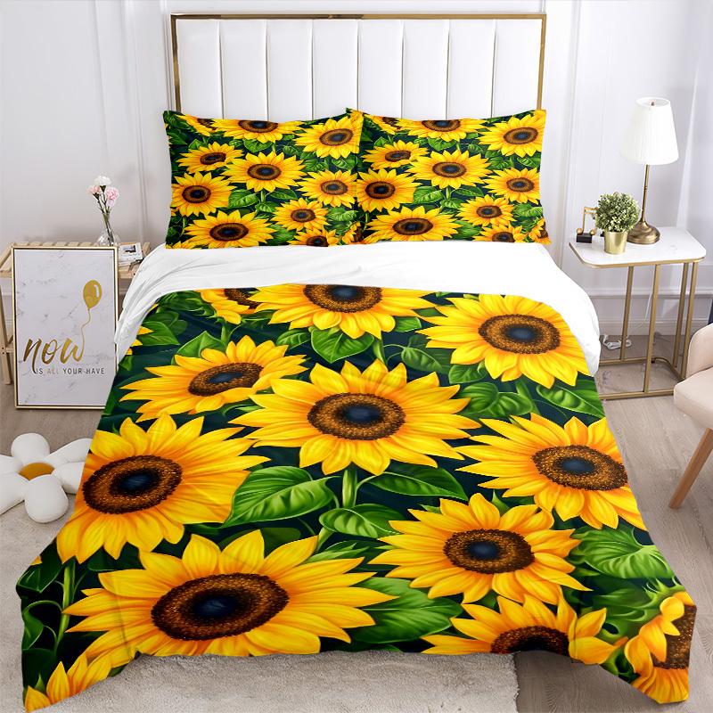 3pcs Bedding Set Sunflower Field Includes 1 Comforter + 2 Pillowcases, Without Pillow Inserts, Soft Comfortable,Bedding Set,a0909017