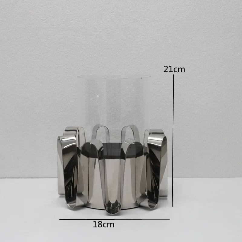 Geometric Curved Metal Vase, Desktop Decorative Ornament, Modern Stainless Steel Flower Arrangement, Room Aesthetic Decoration