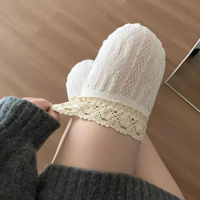 

Harajuku Knitted Pattern Lace Stockings Winter Warmer Floor Hosiery Socks Elegant Solid Color Lolita JK Stocking for Women Girls One Size