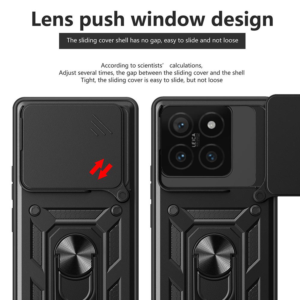 Slide Camera Cover For Xiaomi 15 Ultra 14T Finger Ring Magnetic Stand Phone Case For Xiaomi 14 Ultra 15 14T Pro Shockproof Cases