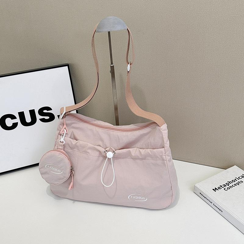 

Летняя новая уличная трендовая однотонная простая повседневная универсальная наплечная сумка-мессенджер легкая нейлоновая сумка розовый