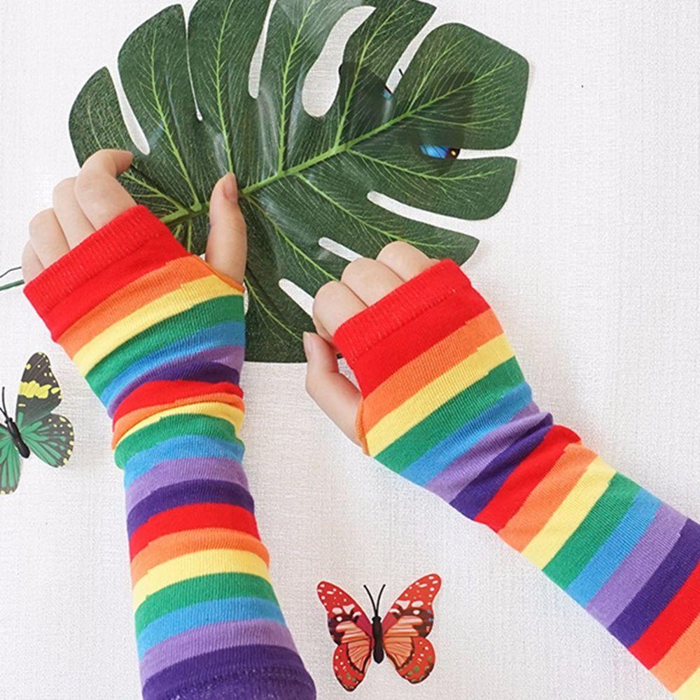 Hand Sleeve Printing Rainbow Sleeve Cuff Striped Arm Warmers Female Arm Warmers Knitting Gloves
