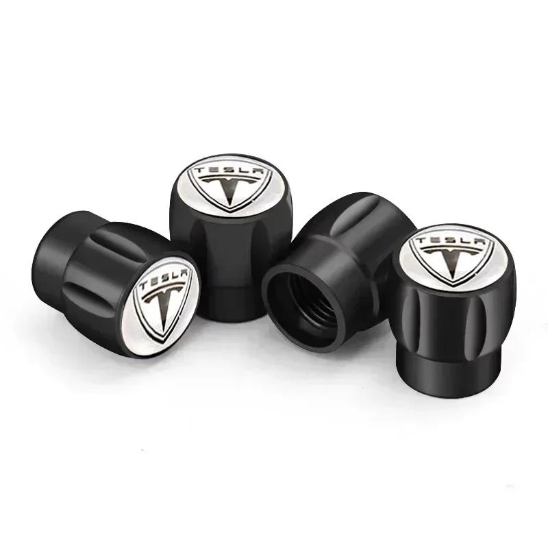Autoaufkleber Tesla 4 Stück Legierung Auto Rad Reifen Ventilschaft Dekorative Kappen für Tesla Logo Modell X Modell S Y Modell 3 Roadster P85D P90D