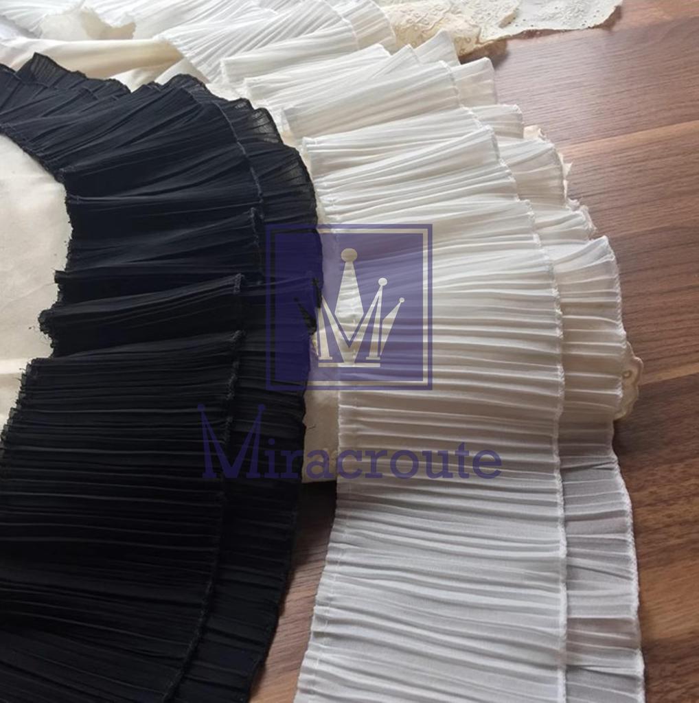 13cm Wide x Long Soft Chiffon Lace Pleated Cute Black and Decorative for Wedding Dresses and Costumes 4.5m Double-Layer Fabric, Ribbon, White, (White)