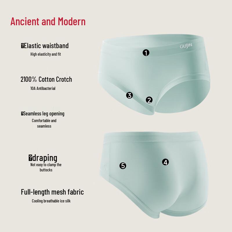 GUJIN Women's Ice Silk Seamless Mid-Waist Briefs