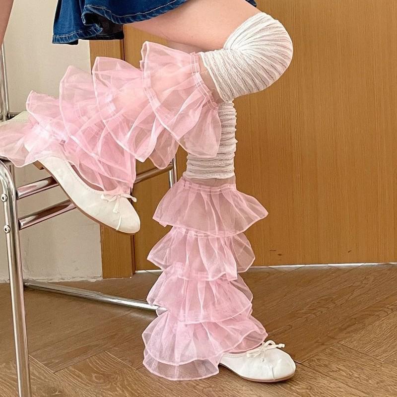Dopamine Lace Patchwork Ruffle Leg Warmers - Spicy Y2K Harajuku Style