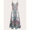 Women's V Neck Sleeveless Printed Maxi Dress High Waist Bohemian Casual Long Dress