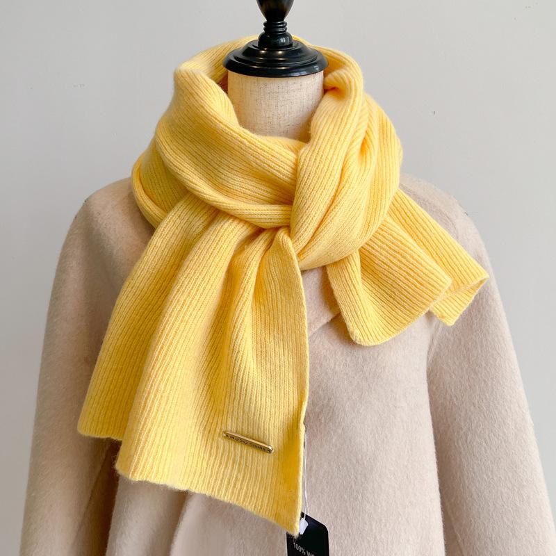 100 pure wool knitted scarf women's winter couple's simple and versatile solid color thickened scarf men's high-end shawl