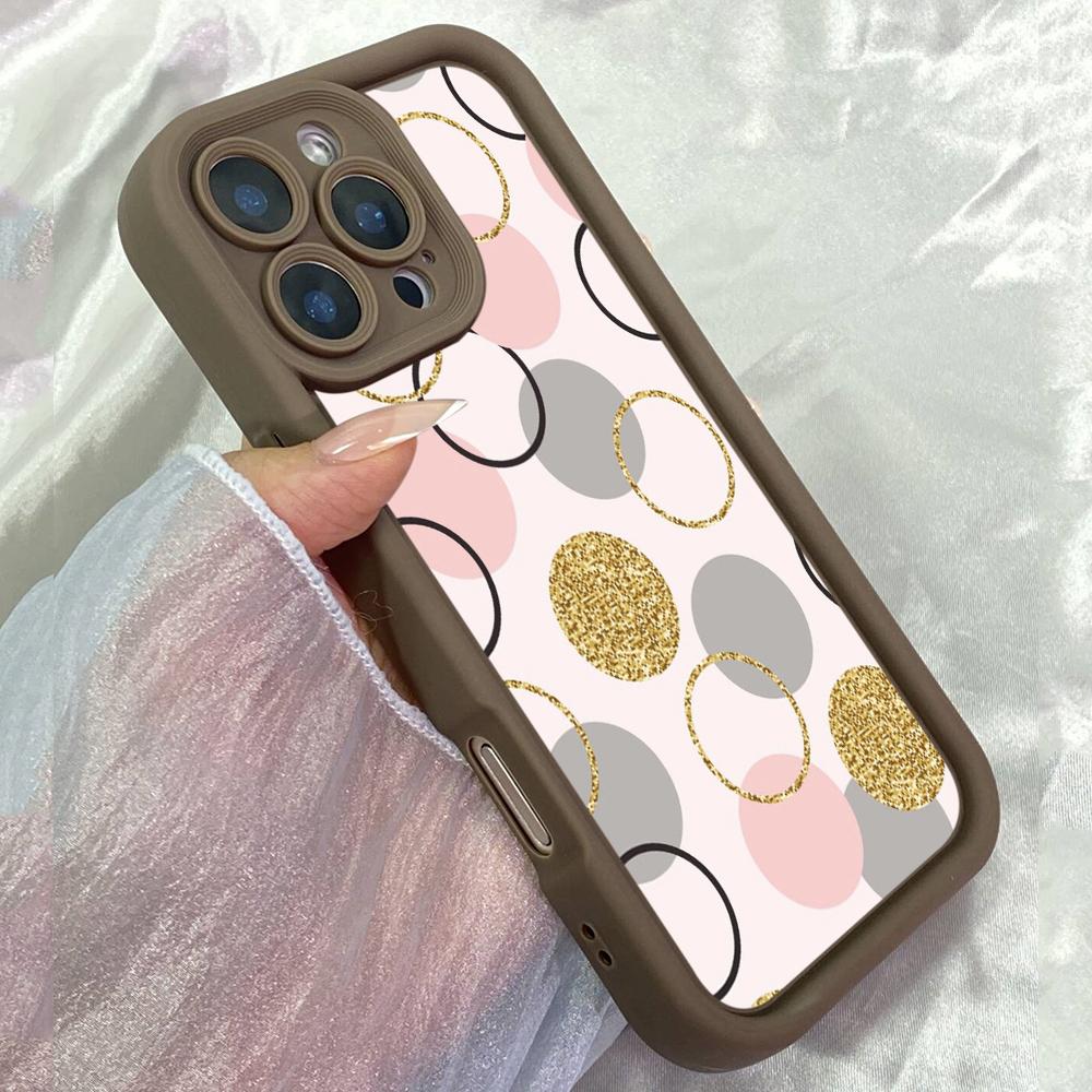 

JT265 Golden Circles With Sparkles for iPhone 17 16 15 14 13 Pro Max Samsung S26 S25 Ultra A17 A16 A07 A56 A36 Xiaomi 15T Redmi 15c Note 14 Soft Case Redmi 15C 4G/5G(171.6) коричневий