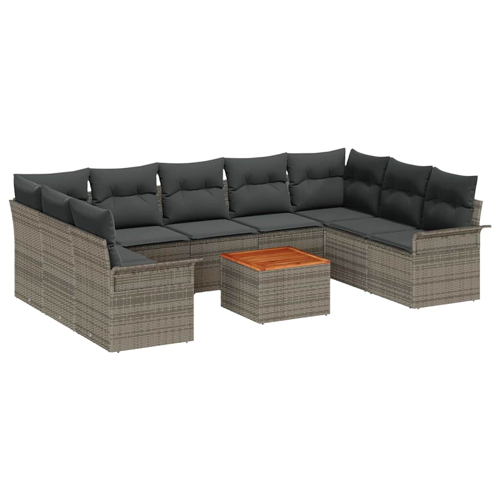 10 Piece Grey Garden Sofa Set with Cushions