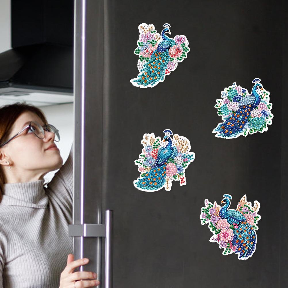 6Pcs Flower Parrot Fridge Stickers Diamond Painting Refrigerator Magnet Diamond Painting Fridge Magnet for Adults Kids Beginners