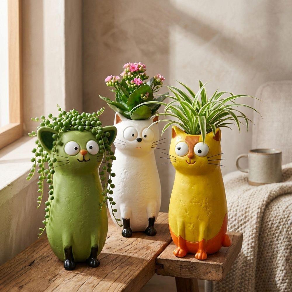 Handmade Cat Shaped Flower Vase Unique Quirky Cat Planter Charming Cat Bud Vase Living Room