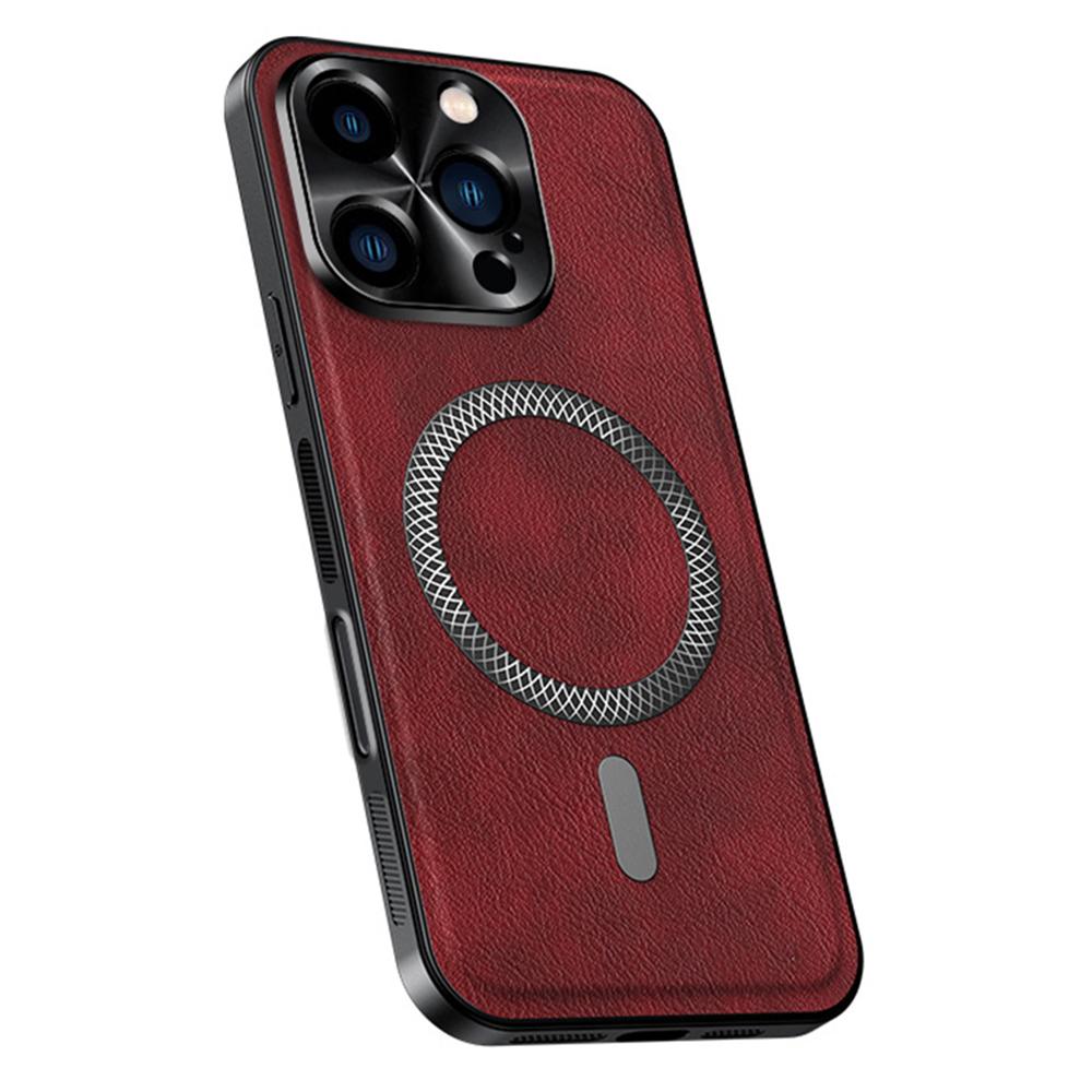 For iPhone 16 Pro Max Case Compatible with MagSafe PU TPU PC Phone Back Cover with Metal Lens Frame