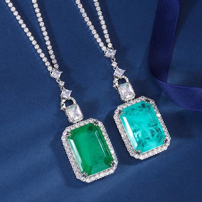 Schmuck Kupferboden Vergoldet Imitation Smaragd Paraiba Quadrat 20 * 28 Anhänger Halskette