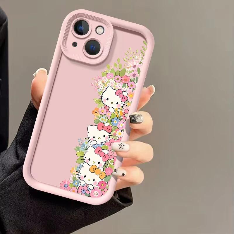 Pink Cartoon Hello Kitty Phone Case For Iphone 17 16 Pro Max 17 Air 16e 15 14 13 12 11 Pro Max 14 15 16 Plus INS Silicone Cover