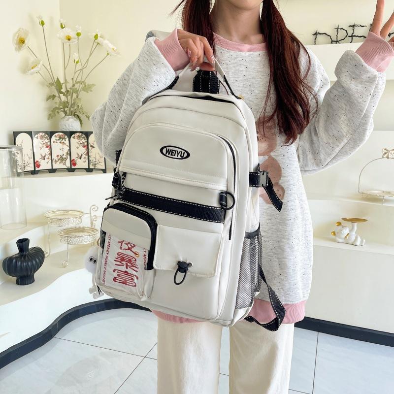 Junior and high school large-capacity class schoolbag female solid color simple leisure travel backpack fashionable canvas versatile backpack