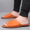 Herren Schwarz Leder Hausschuhe Handgemacht Einfache Flache Schuhe Sommer Orange Römische Sandalen Offene Zehen Strand Schuhe Übergröße