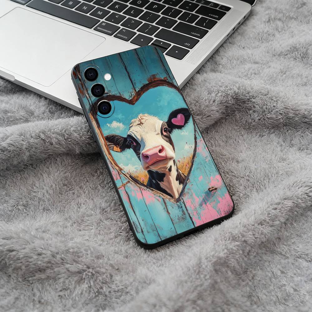 Cute and Funny Cow  Soft Silicone Phone Case for Samsung Galaxy A73/A71/A72/A70/A53/A52/A51 - Black