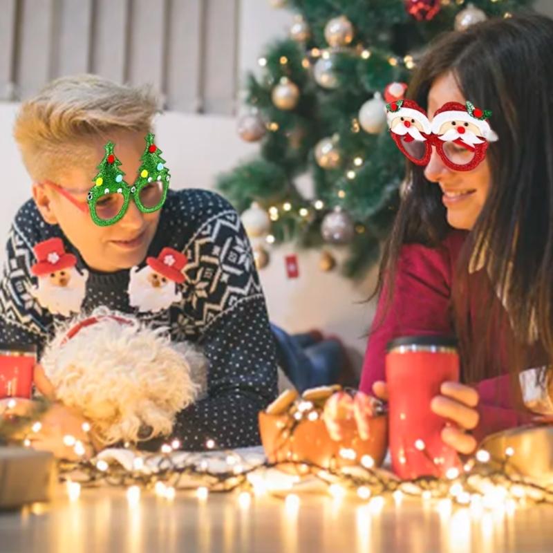 Christmas Decorative Plastic Frame Eyeglasses Set For Holiday Parties And Family Gatherings With Lightweight Design