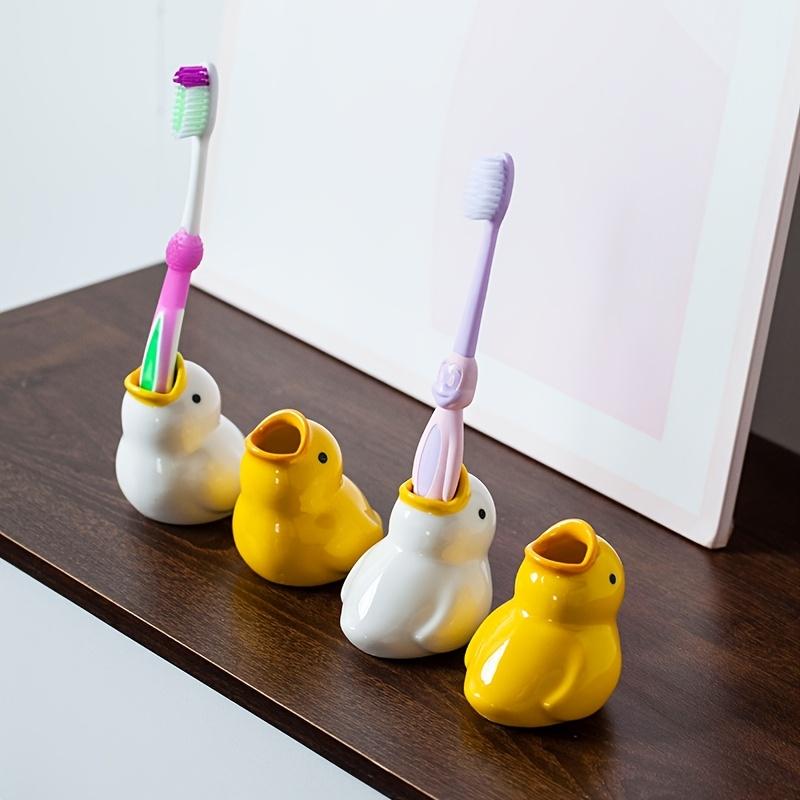 Ceramic Duck Toothbrush Holder , Cute Bathroom Organizer with Pastel Colors, Freestanding or Countertop Decoration, Bathroom Vanity