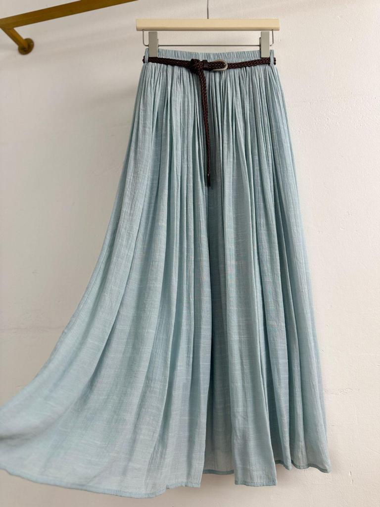 European-American Cotton Linen Patchwork Midi Skirt: Versatile Classic for Spring/Summer