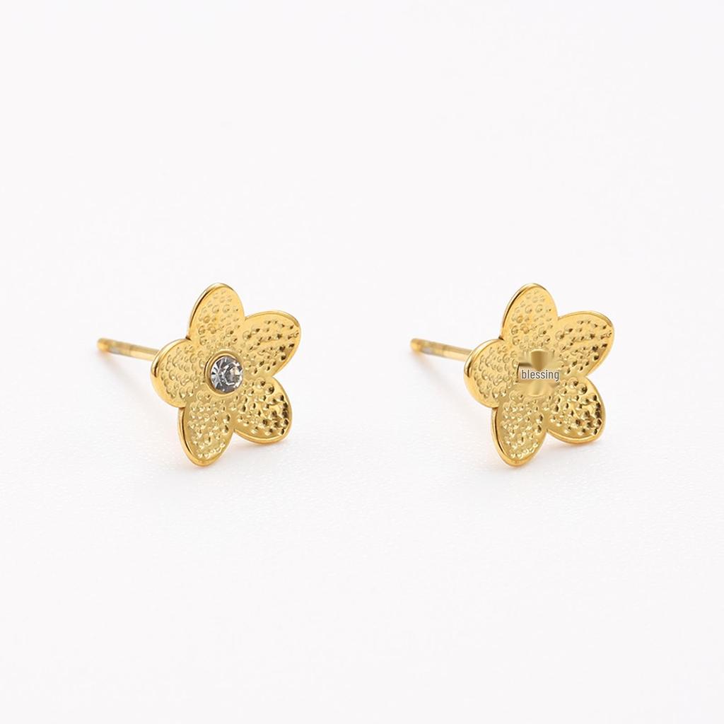 304 Stainless Steel Five-Petal Flower Earrings with Cubic Zirconia