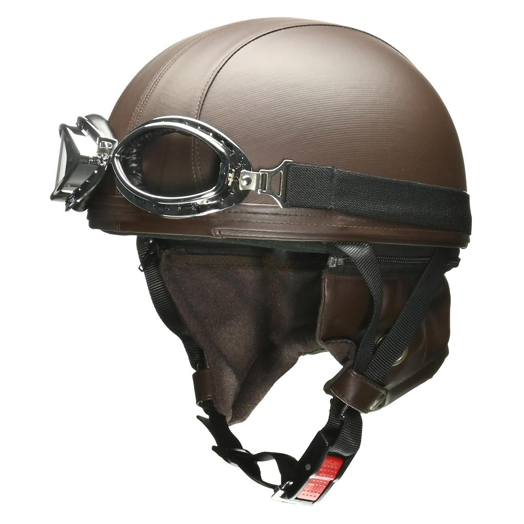 LEAD CROSS Half Leather Motorcycle One Size Fits Most Includes Vintage Goggles and Detachable Ear for Motorcycles up to 125cc CR-770 Helmet, Brown,