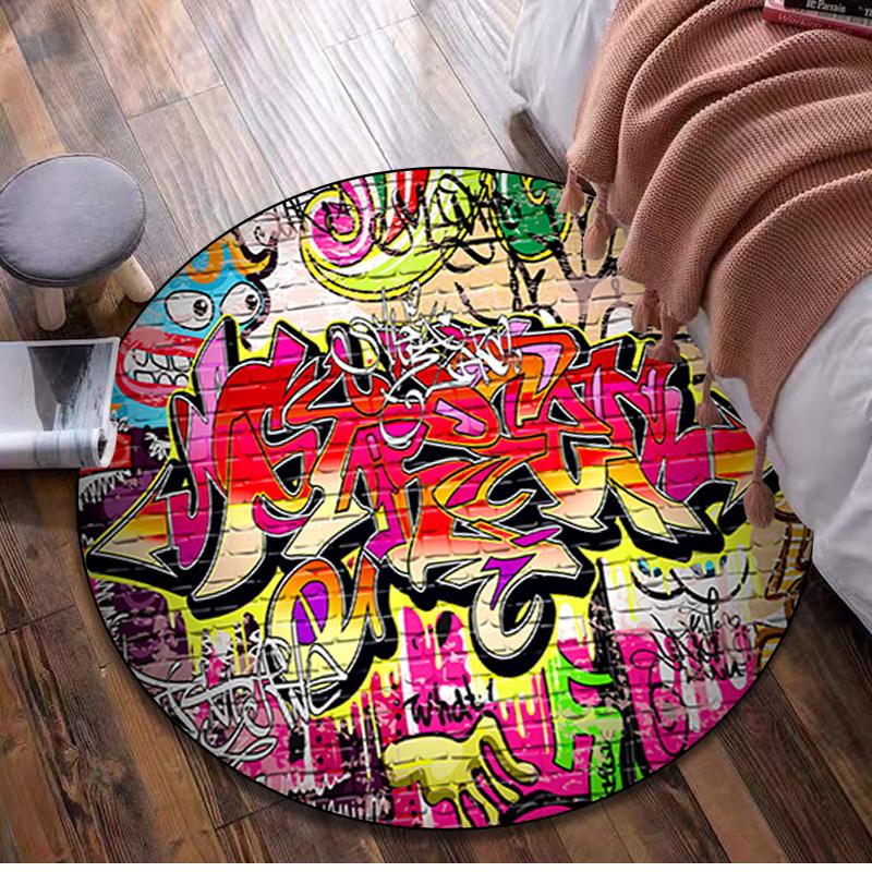Graffiti Circular Rug - Office Decorative Carpet For Living Room Bedroom Door Mat Floor Rug Computer Chair Area Rug