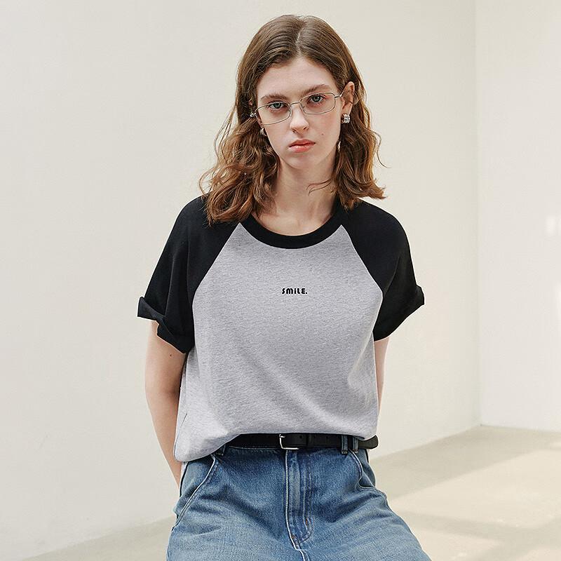 Chuyu Women's 2025 Summer Cotton Antimicrobial Contrast Letter Print Short Sleeve T-Shirt