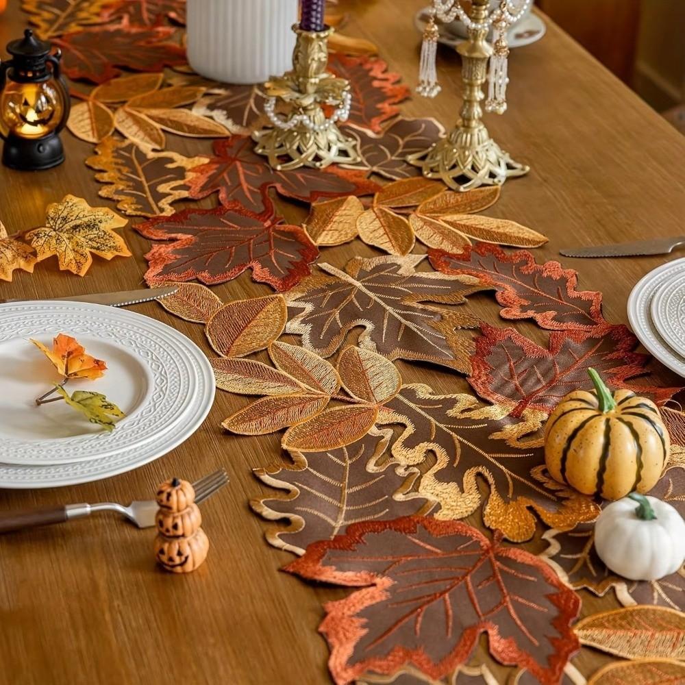 Harvest Theme Maple Leaf Table Runner Autumn Colors Table Cloth  Farmhouse Decor