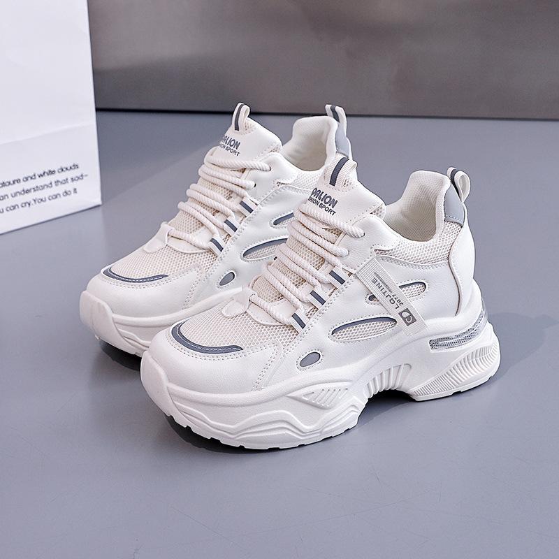 

Customized inner height-increasing sports shoes for women s spring and autumn new leather surface casual thick-soled color matching lightweight dad 40