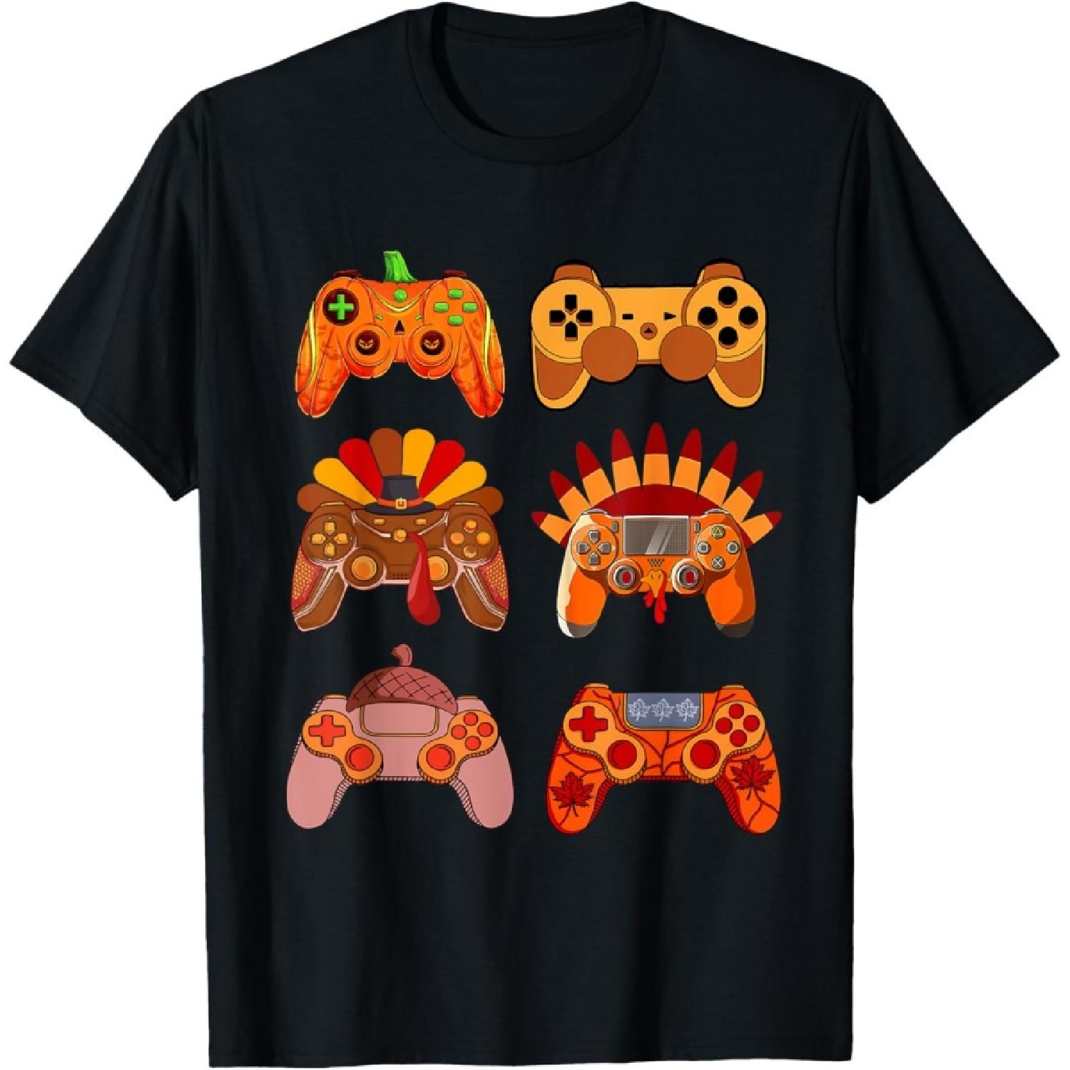 Thanksgiving Gamer Controllers Gaming Turkey Pumpkin Boys T-Shirt S