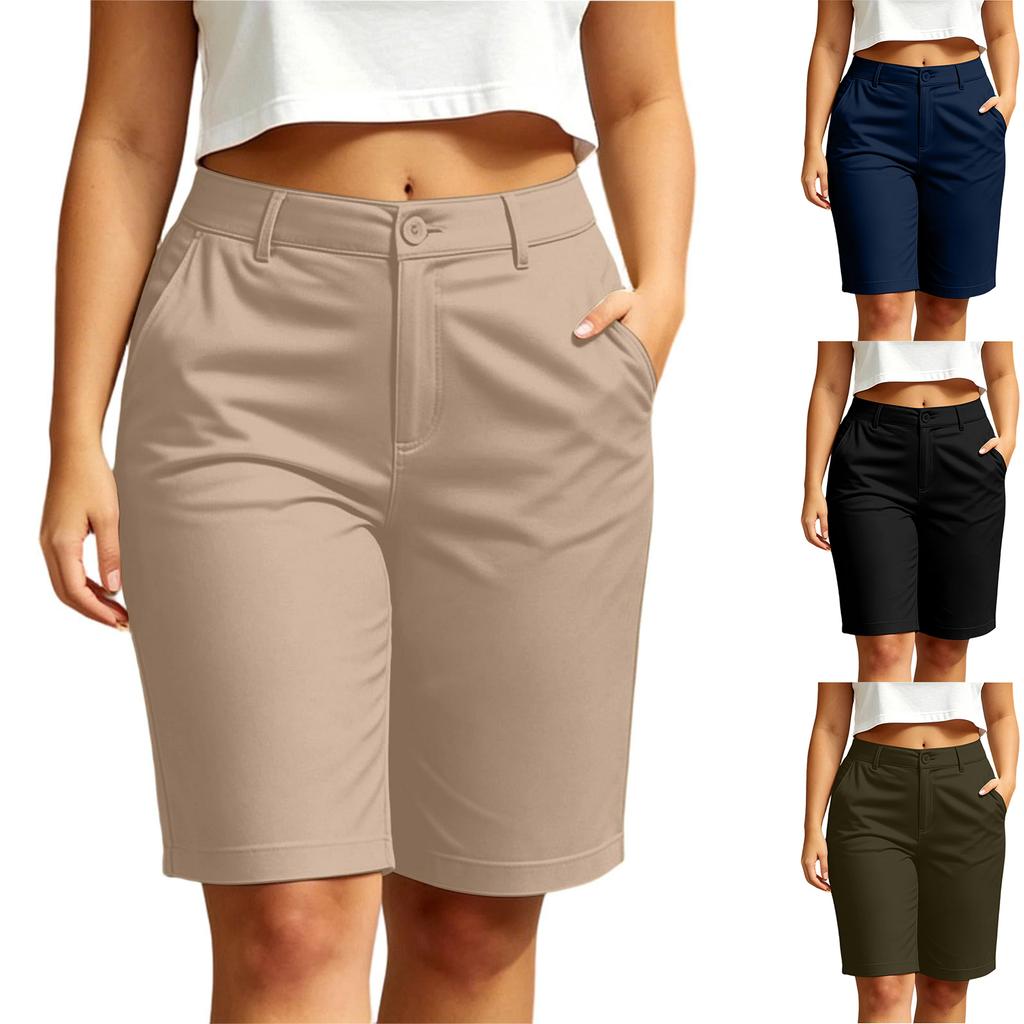 Women's Casual Summer Shorts Mid Length Stretch Waistband Lightweight Breathable Fabric Relaxed Fit Pockets Suitable for Everyday Wear