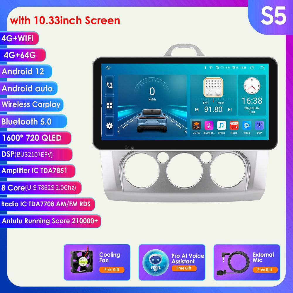 Radio samochodowe 9 "2 Din 4G-LTE WiFi dla Ford Focus Exi MT 2 3 Mk2 Mk3 2004-2011 odtwarzacz multimedialny Android 12 nawigacja GPS inteligentny ekran jednostka główna