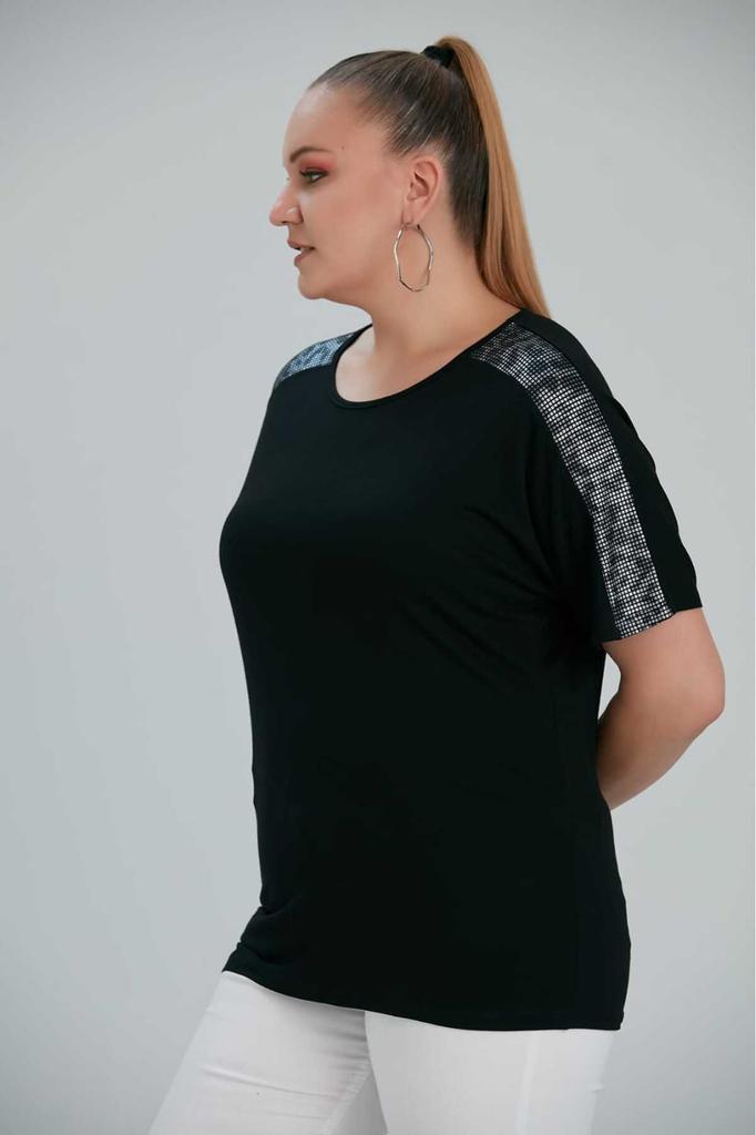 Damen Übergröße Bluse Schwarz Übergröße Leopard Kurzarmbluse