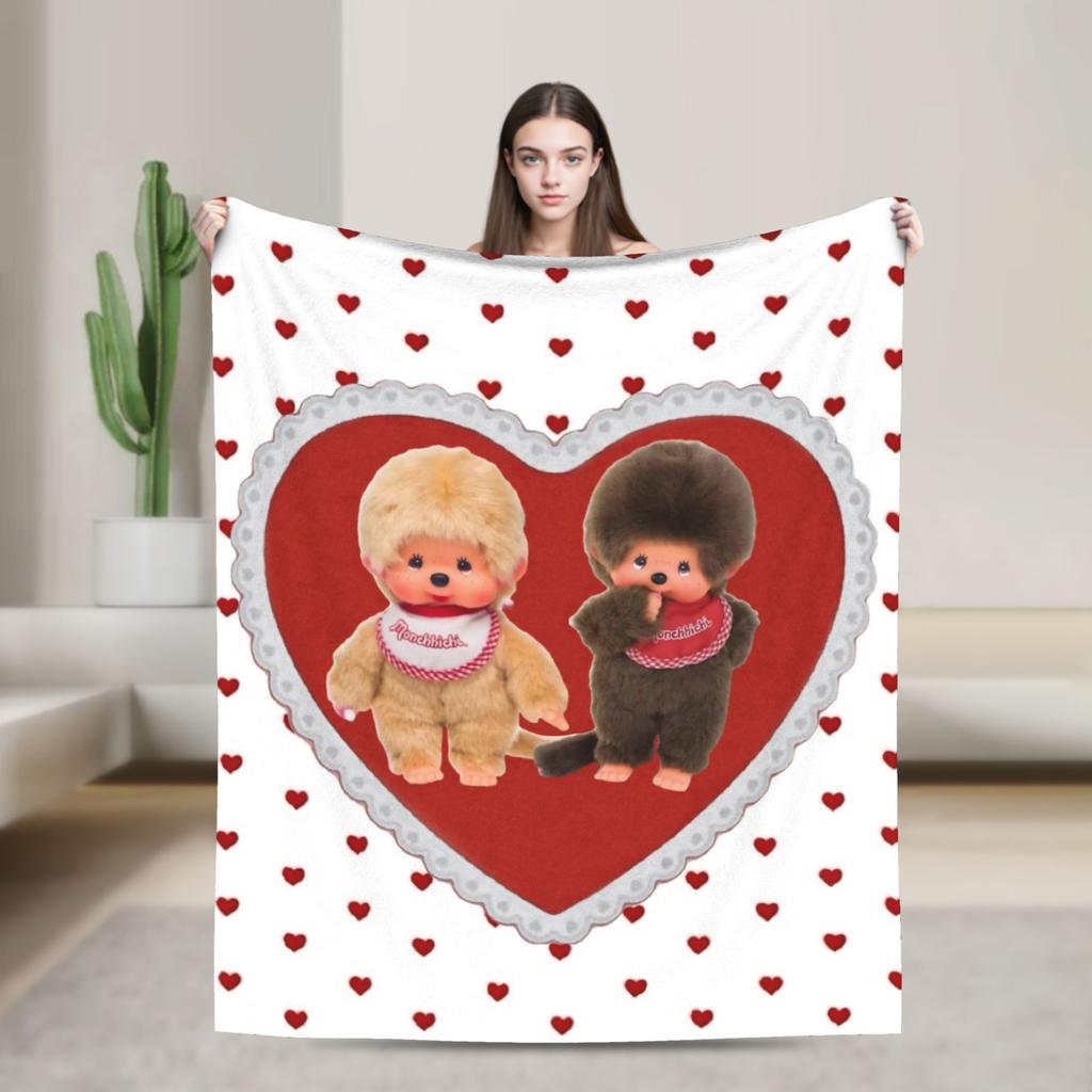 Monchhichis Kun Chan Pärchen Decke Niedliche Cartoon Flanell Tolle Warme Überwurfdecke für Bettwäsche Wohnzimmer Herbst/Winter Outdoor