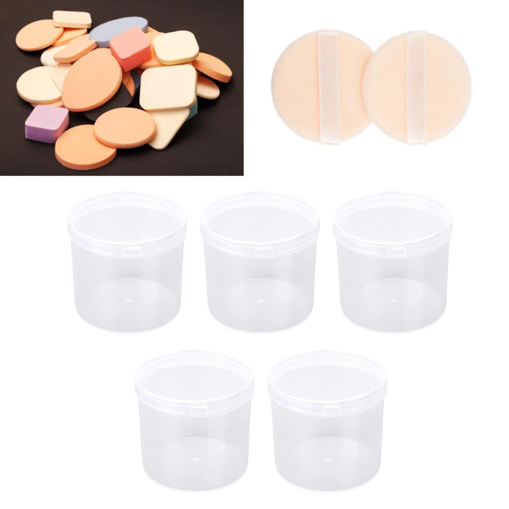 Powder Puff Storage Box Transparent Dustproof Portable Makeup Puff Container Case for Beads Tablets 5pcs