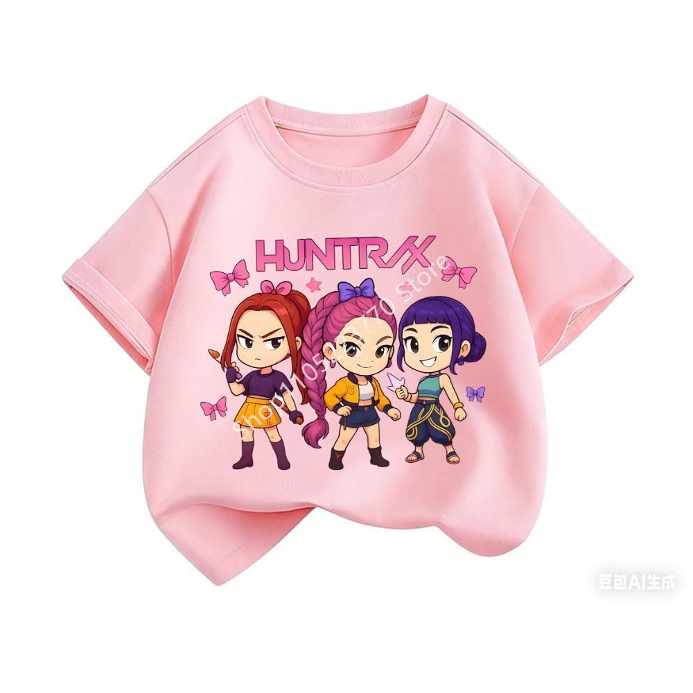 2026 Fun Huntrix Kpop Dämonenjäger T-Shirt für Jungen Mädchen Fans Geschenk Sommer Rundhals Kurzarm T-Shirts Mode Kinder T-Shirt