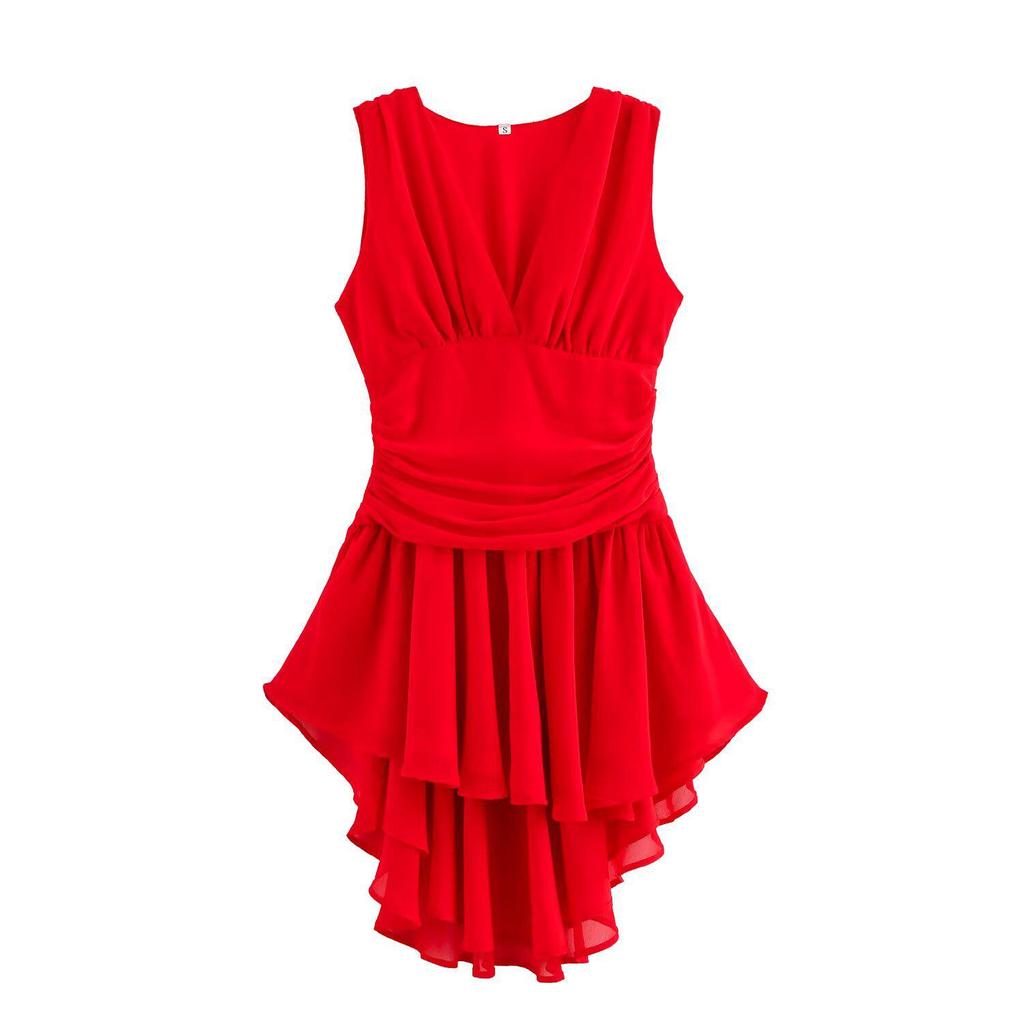 2025 Spring Asymmetrical Chiffon Dress - Elegant European & American Fashion for Women