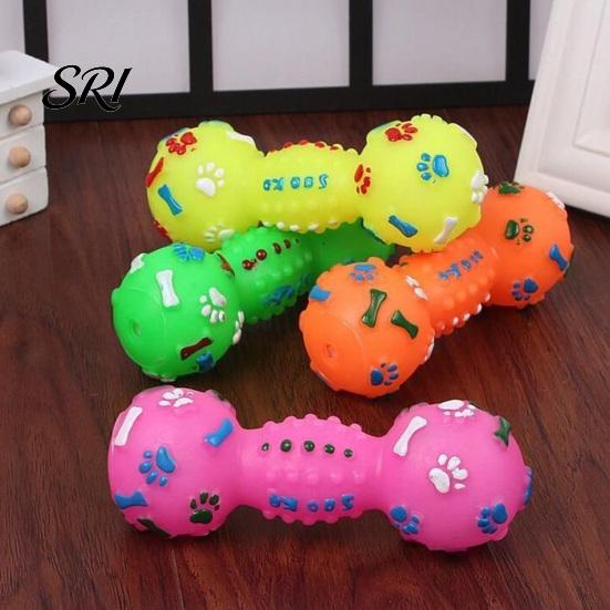 Dog Squeaker Toy Dumbbell Squeaky Chew Raised Texture Teething Teeth Cleaning for Puppy Dogs Interactive Play Wear-resistant