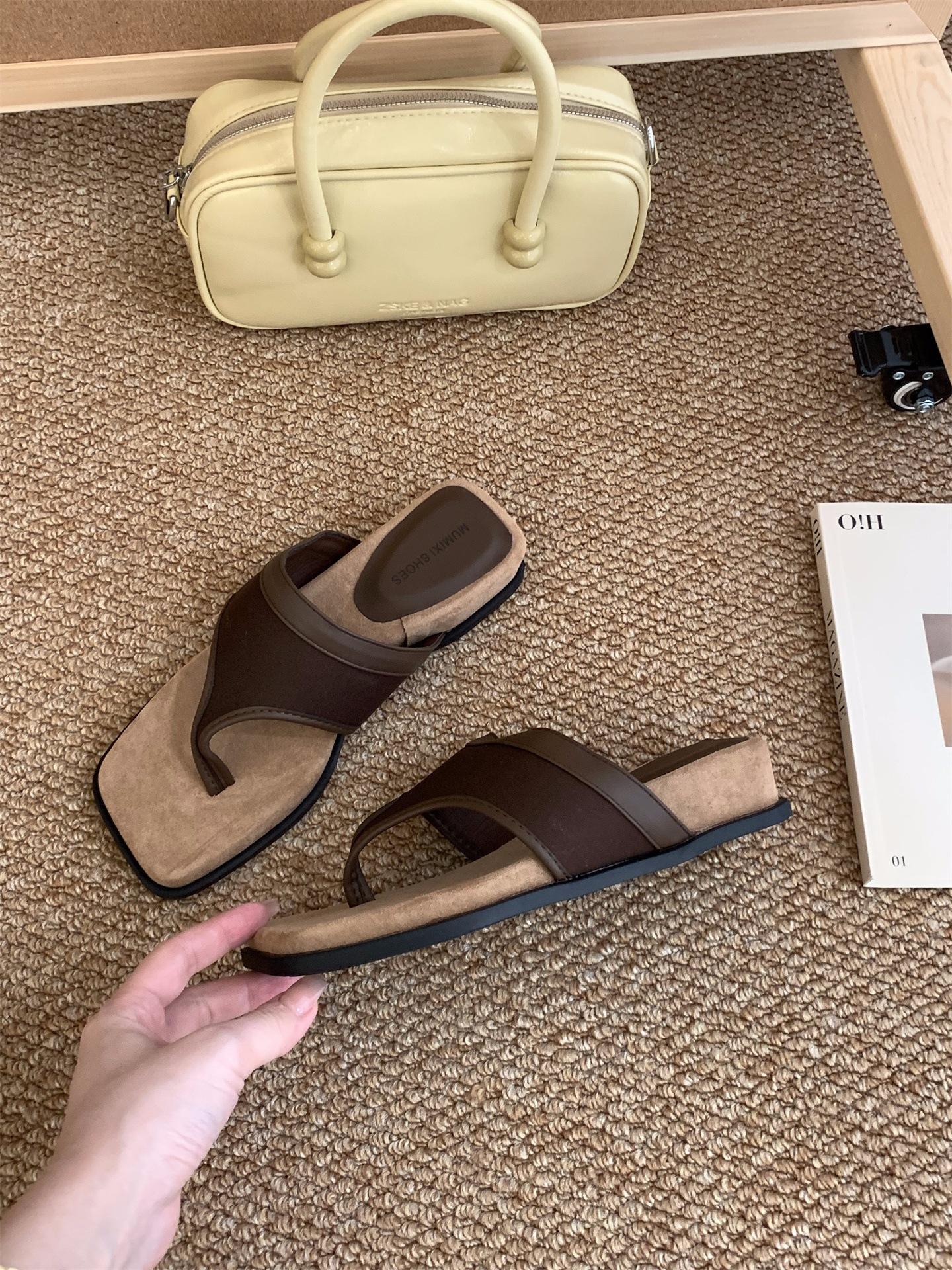 

Wedge heel retro pinch-on flip-flops shoes women s shoes wear 2025 new summer Roman style vacation sandals 35