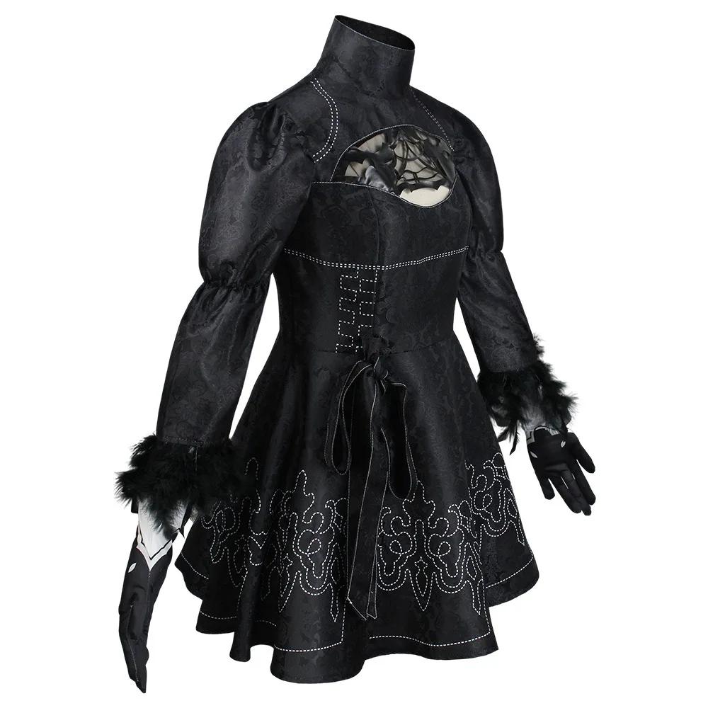 Anime Automata 2b Cosplay Costume Black Tone Dress With Gloves Headwear Yorha No. 2 Type B Halloween Party Outfits