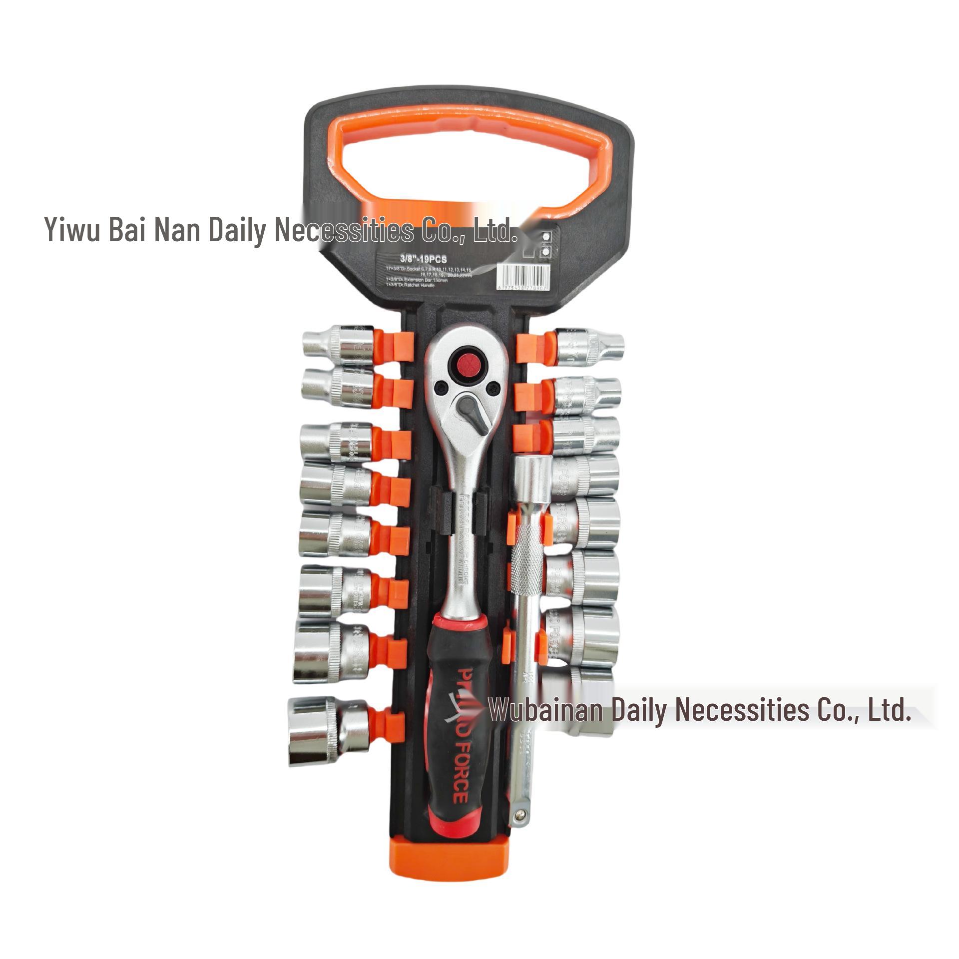 19-Piece Ratchet Wrench Set: 3/8  Internal and External Socket, 72-Tooth Auto Repair Tool.