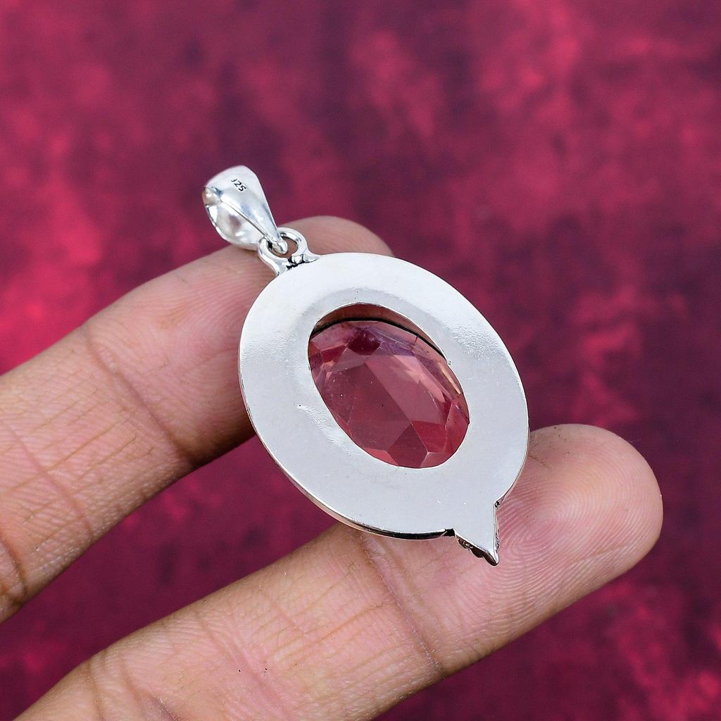 Wisiorek Morganite, ręcznie robiony kamień szlachetny 925 Solidny wisiorek ze srebra próby 925, antyczna biżuteria, prezent zaręczynowy