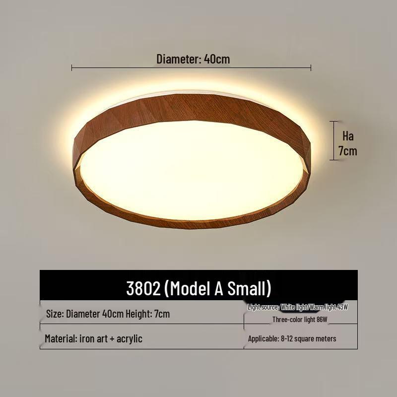 Mid-Century Ultra-Thin Walnut Grain Ceiling Light for Living Room & Bedroom