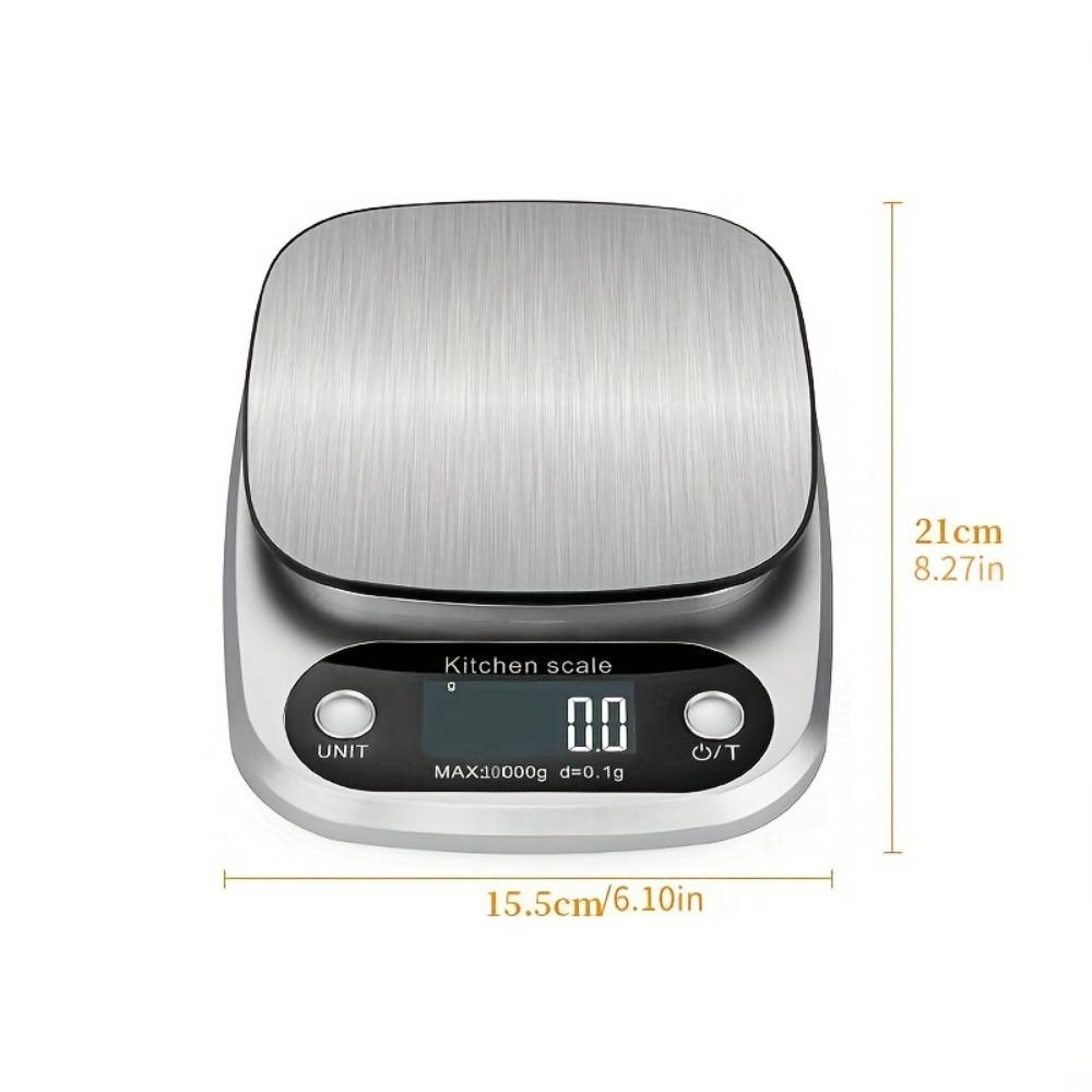 Cântar digital de bucătărie din oțel inoxidabil de înaltă precizie de 10 kg cu afișaj LCD de 1 g, funcție de tara, cântar electronic multifuncțional pentru alimente