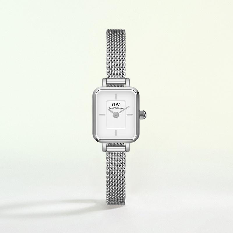 Daniel Wellington QUADRO Series Sugar Cube Watch Quartz Movement Stainless Steel Strap 18.2mm White Dial Women's Watch 30 Meters Waterproof DW00100726
