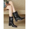 2025 New Pointed Thick Heel Medium Boots Women's Autumn and Winter Retro Velvet High Knight Boots Fashion Boots